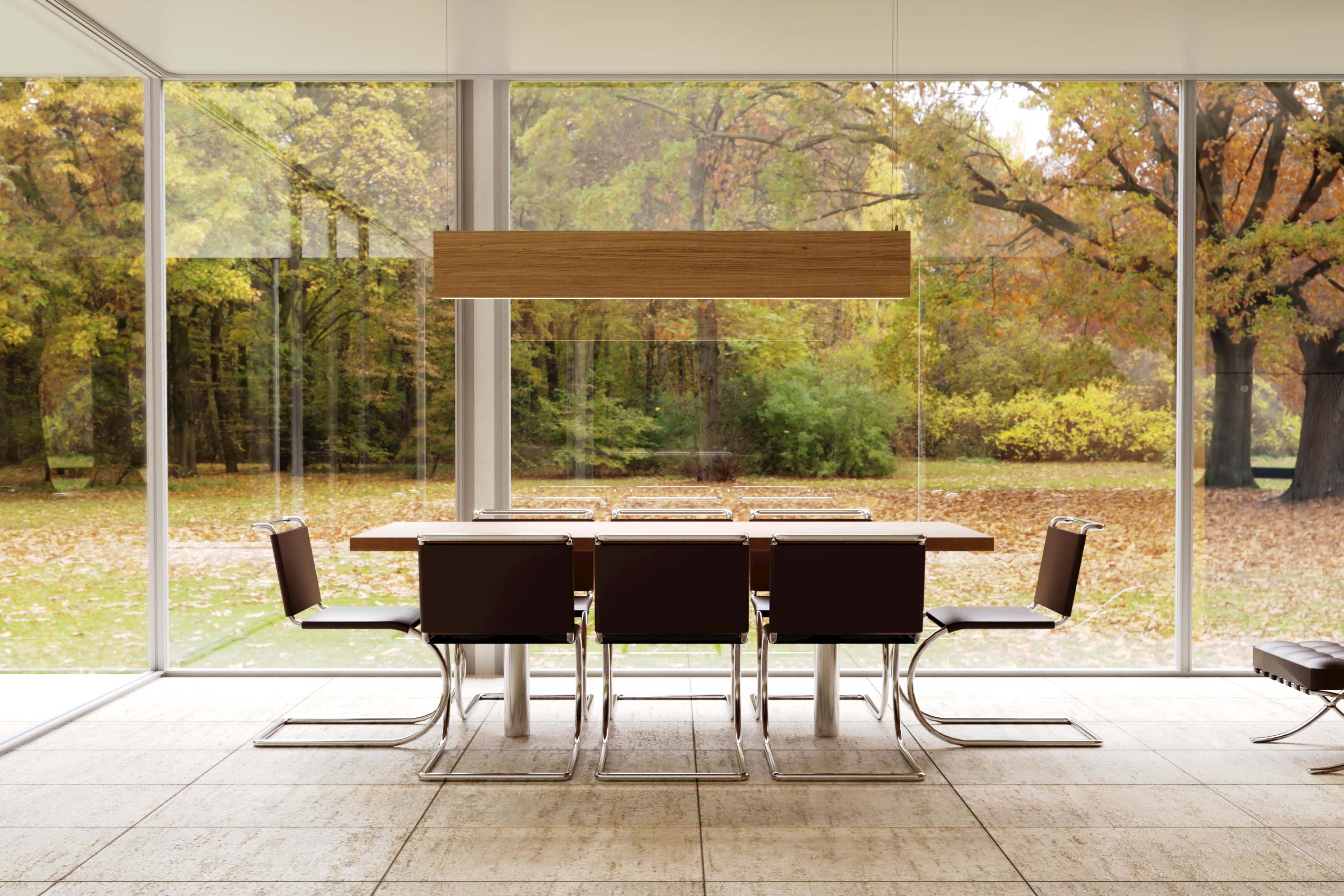 Lit Baffles in Farnsworth House-style interior