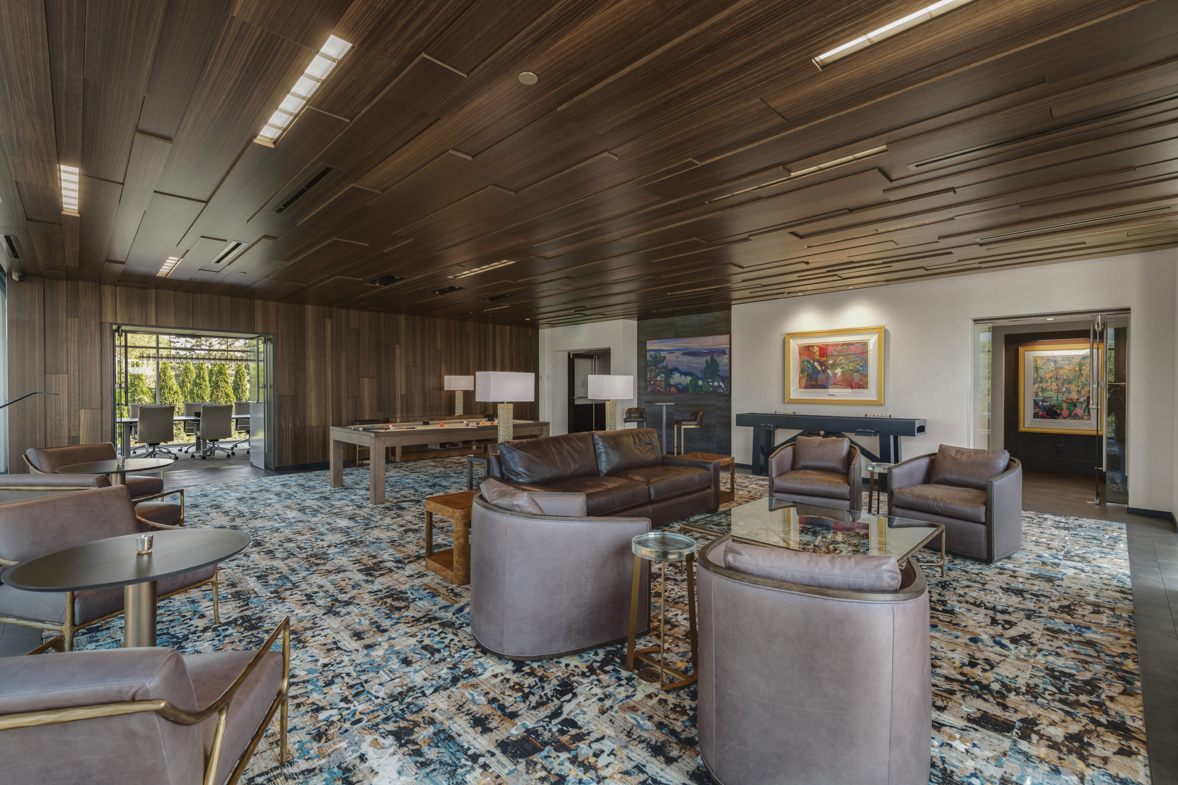 Praxis Lighting in Olympic Hills Country Club with SoundPly Lino Acoustic Planks